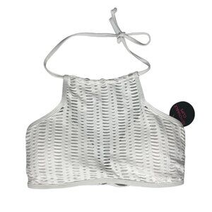 No Boundaries Tank Top Halter Womens Large White Embroidered Tie Back New